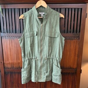 Ellen Tracy Olive Linen Vest